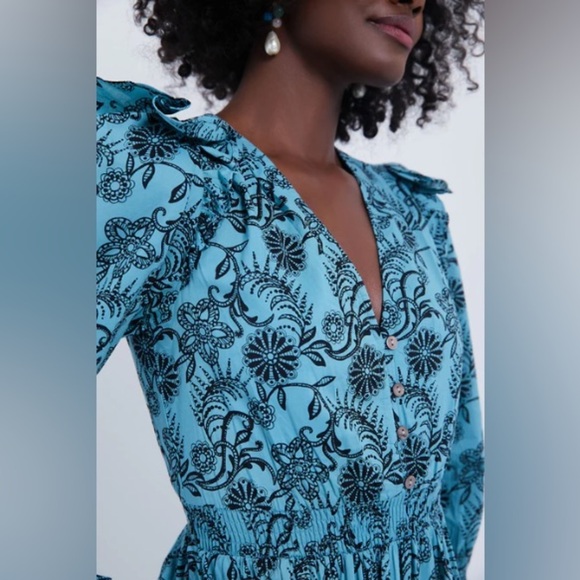 NWT Banjanan Bristol Pearl Midi Dress Women's XL Turquoise Pockets Long Sleeve - Picture 6 of 16